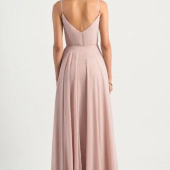 Jenny Yoo Floor-Length Wrap Dress in Dusty Pink with Dainty Floral Print - Picture 3 of 6